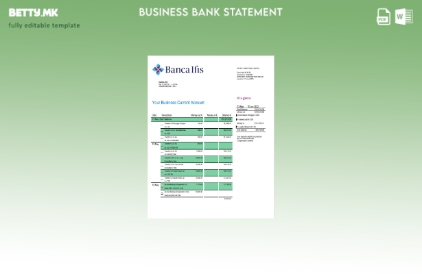 модерен стил на Banca IFIS, шаблон за Word и PDF за проверка на деловните сметки